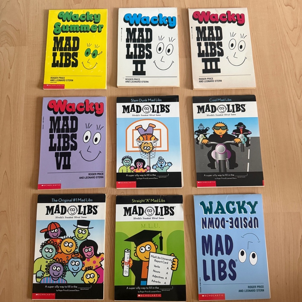 Lot 9 Vintage Mad Libs Booklets (8 completely unused, 1 with only 2 used pages)